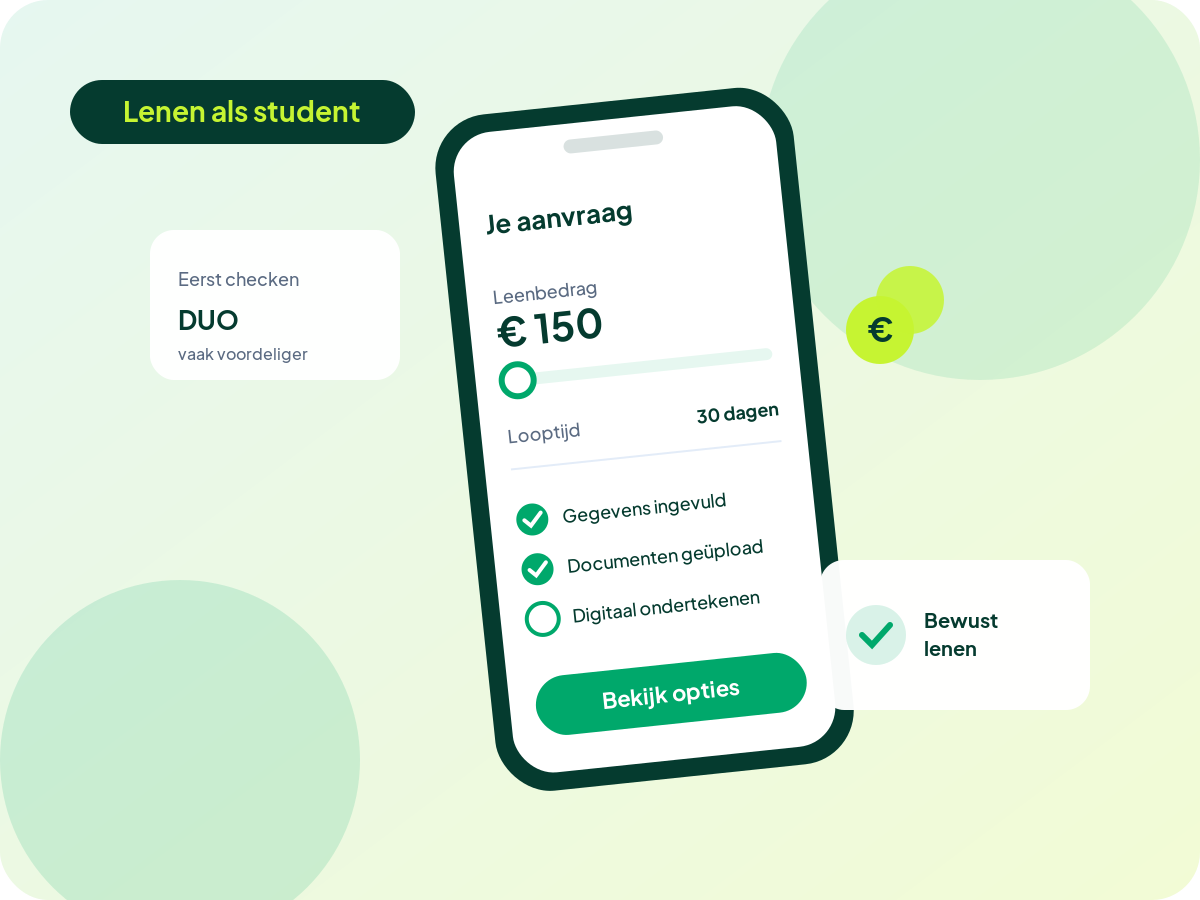 Geld lenen als student Geld lenen als student: klein bedrag van € 150 lenen, eerst DUO checken