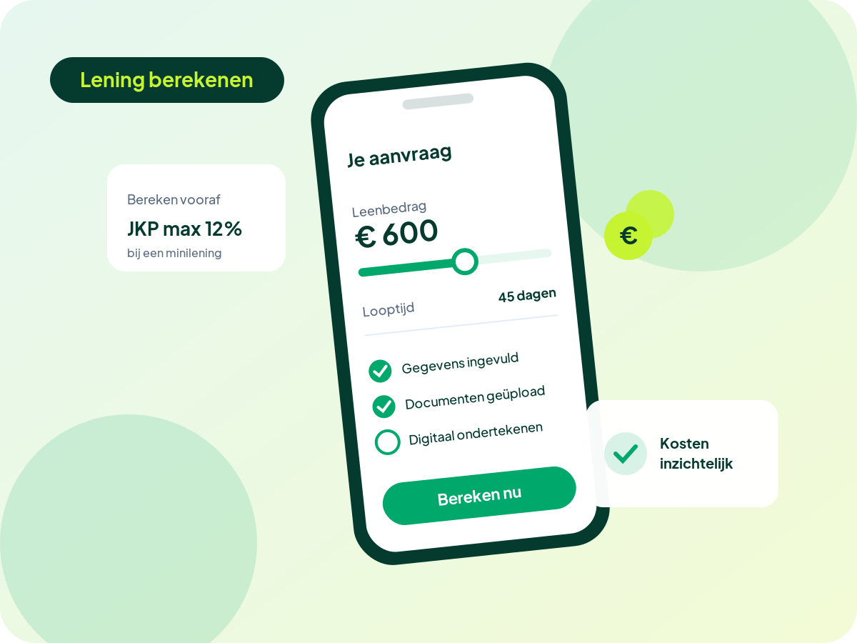 Geld lenen berekenen: kosten van een lening van € 600 over 45 dagen vooraf inzien